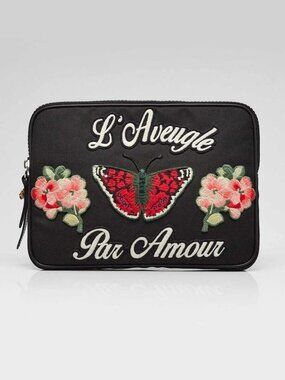 Gucci Black Nylon Butterfly L'Aveugle Par Amour Zip Pouch